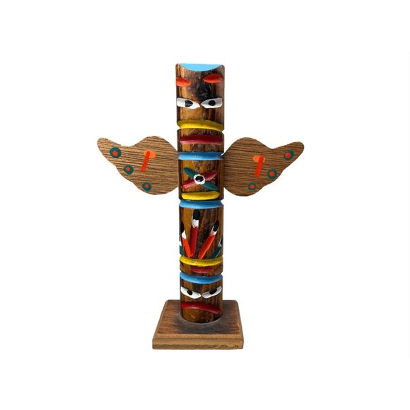 Vintage Native American Alaskan Hand Painted Wooden Miniature Totem Pole 8.5" - Picture 1 of 4